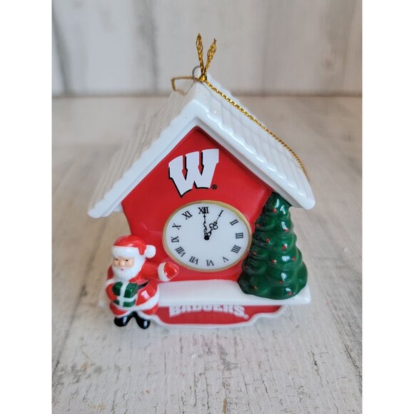Danbury Mint Wisconsin Badgers santa clock house ornament Xmas - Picture 1 of 6